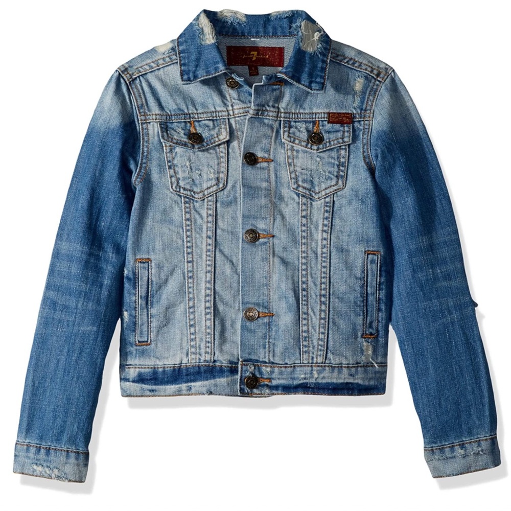7 For All Mankind • KIND Distressed Denim Jacket - M - Picture 2 of 10